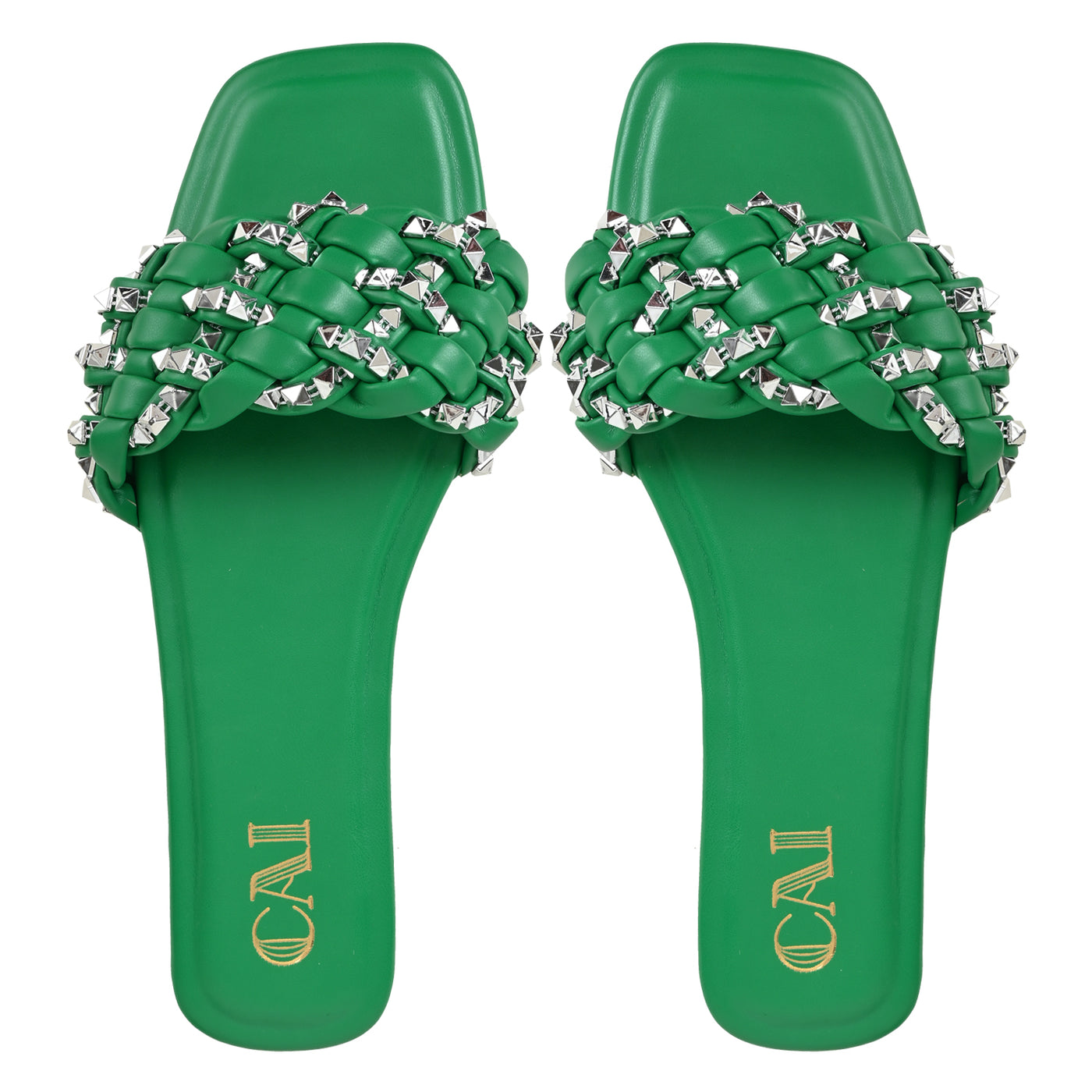 Green Braided Stud Flats