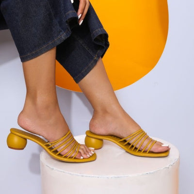 Yellow Strapped Round Heels Online