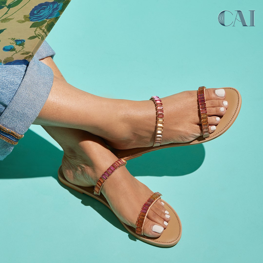 Two Strap Rose Embellished Flats