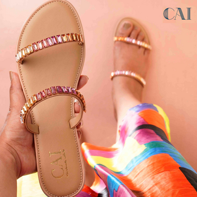 Two Strap Rose Embellished Flats