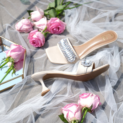 Beige Bejewelled Heels At The Cai Store