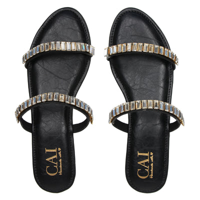 Two Strap Embellished Heels Black for Women