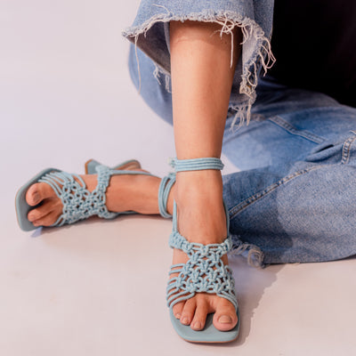 Blue Knotted Tie-Up Heels Online